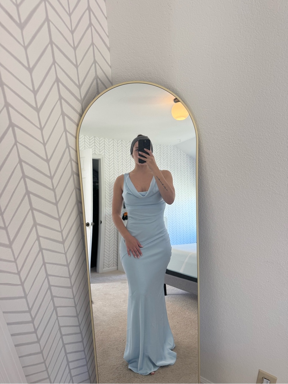 Club L London Light Blue Cowl Neck Gown